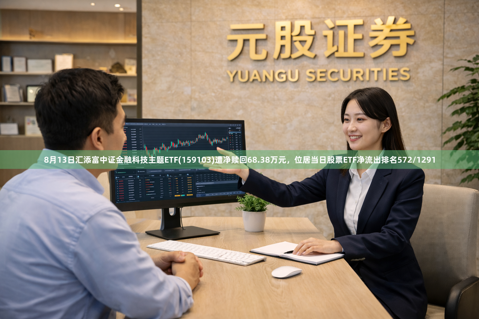 8月13日汇添富中证金融科技主题ETF(159103)遭净赎回68.38万元，位居当日股票ETF净流出排名572/1291