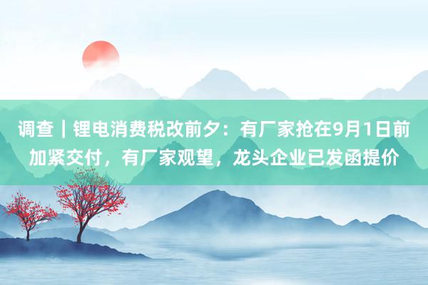 调查｜锂电消费税改前夕：有厂家抢在9月1日前加紧交付，有厂家观望，龙头企业已发函提价